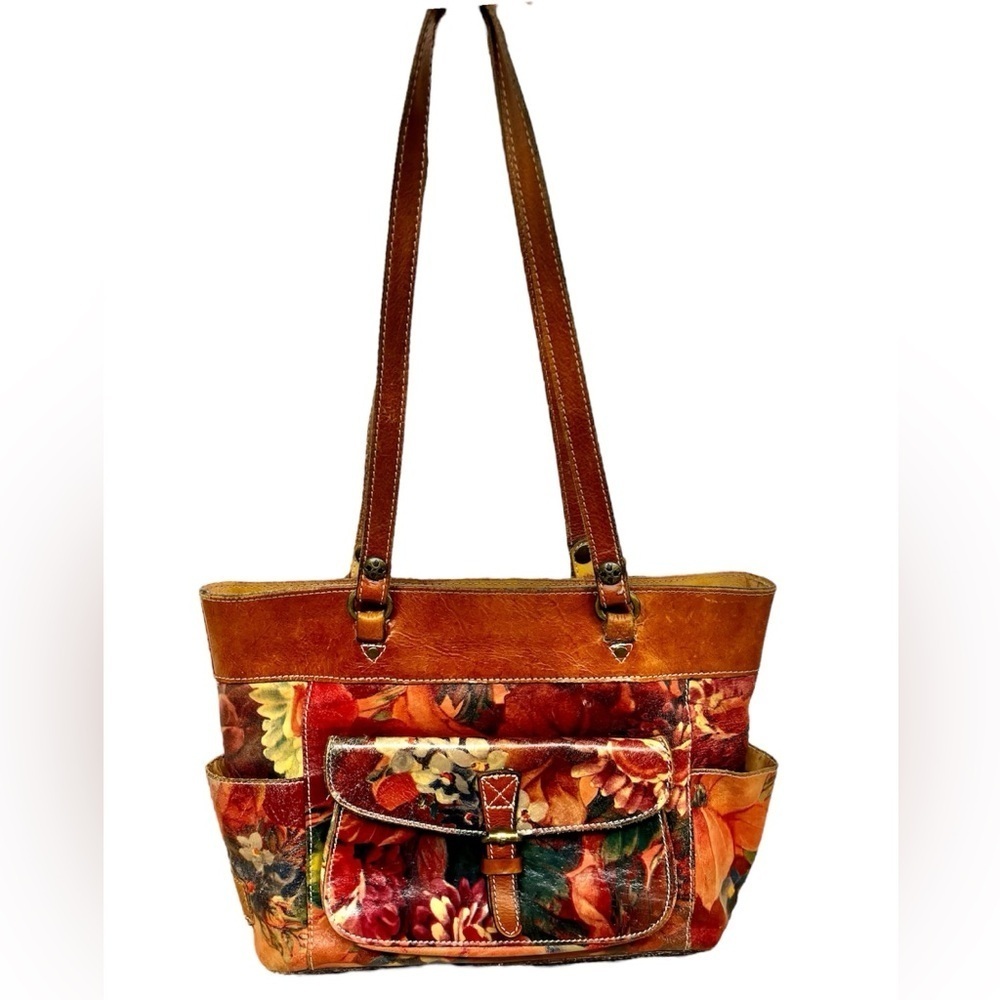 Patricia Nash Bolsena Tote English Mums Multi Brown Earthy Floral Leather Bag